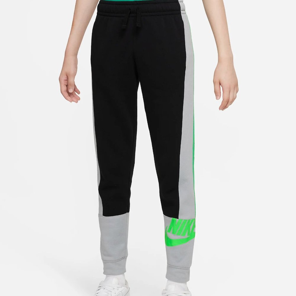 Nike Black and Gray Kids Sweatpants with Green Accents